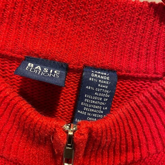 Basic Editions Christmas Patchwork Santa Snowman Knit Zip Up Sweater Large - Picture 6 of 14